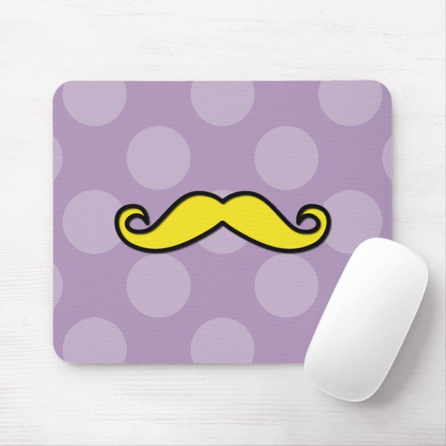 Moustache, Polka Dots - Black Purple Yellow Mouse Pad (With Mouse)