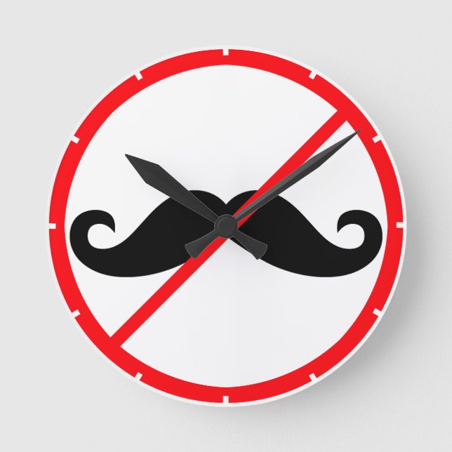 Moustache Prohibited! Round Clock (Front)