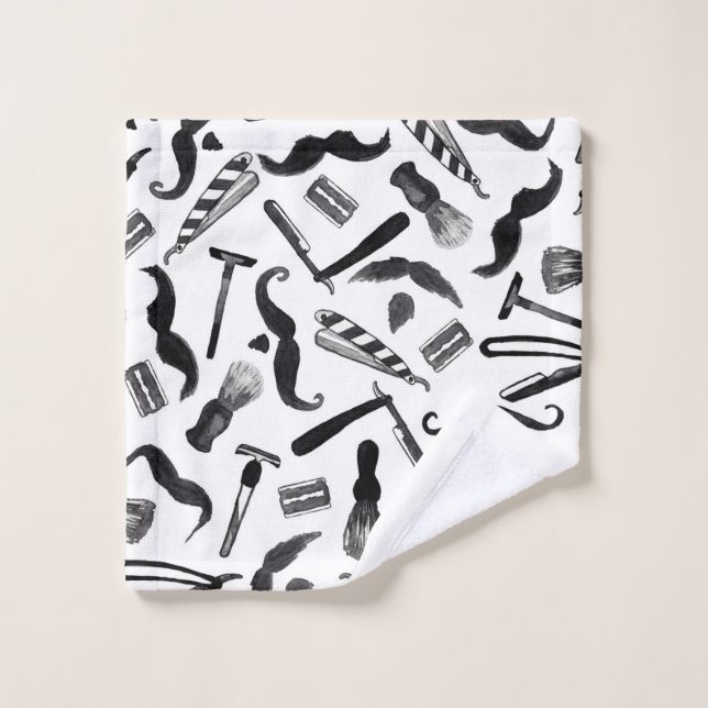 Moustache Razor Shaver Watercolor Barber Pattern Wash Cloth (Wash Cloth)
