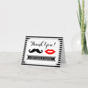 Moustache & Red Lips Wedding Stripe Thank You Card