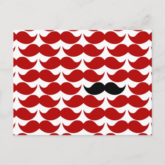 Moustache Red Retro Funky Pattern Postcard (Front)