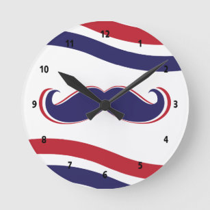 Moustache - Red, White and Blue Round Clock