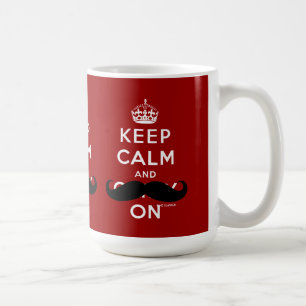 Moustache Red White Keep Calm and Carry On Mugs