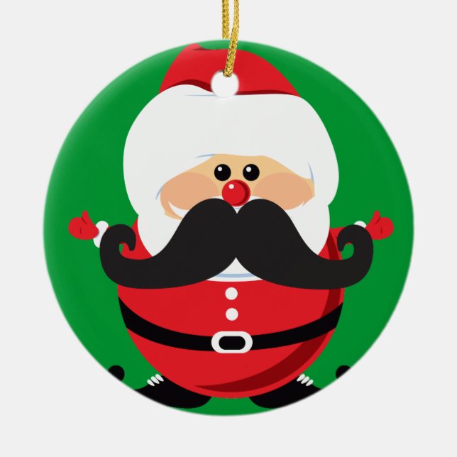 Moustache Santa Claus Ceramic Tree Decoration (Front)