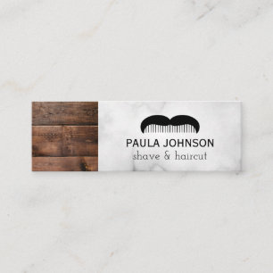 Moustache Shave and Haircut Barber   Wood Trim Mini Business Card