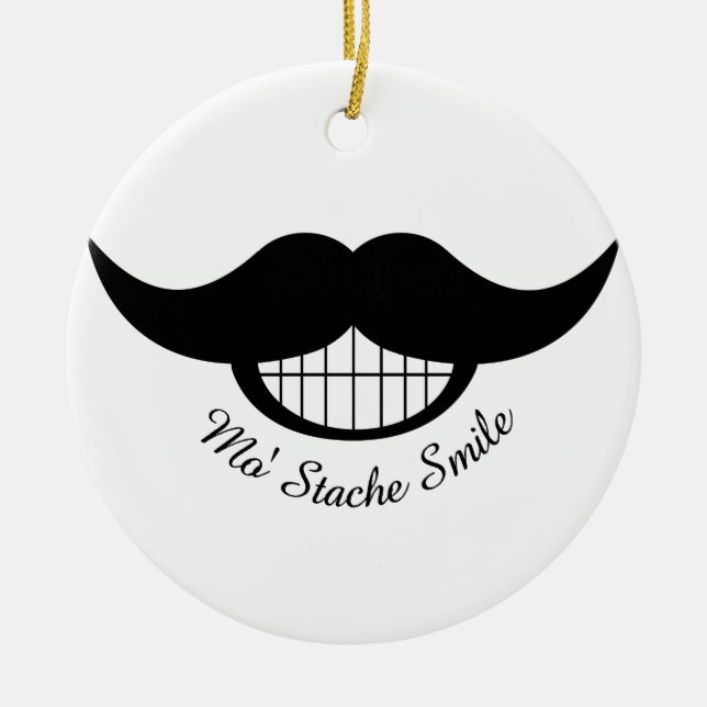 Moustache Smile Ceramic Ornament (Front)