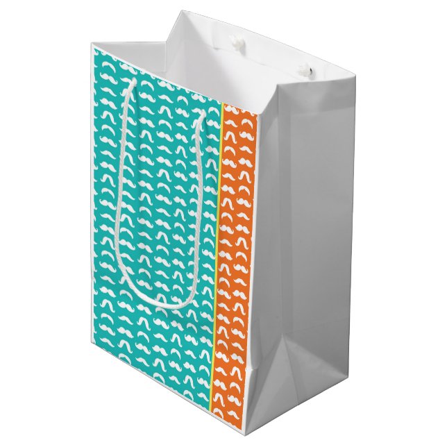 Moustache Styles Pattern Blue Yellow Orange Fun Medium Gift Bag (Front Angled)