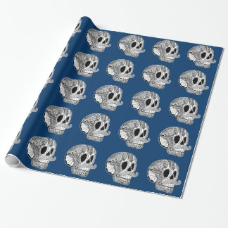 Moustache Sugar Skull (BW) Wrapping Paper