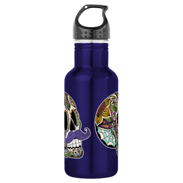Moustache Sugar Skull (Colour) Liberty Bottle (Front)