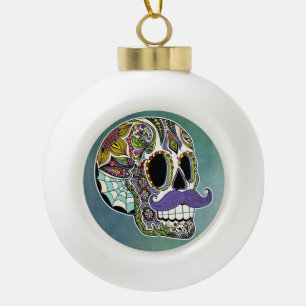Moustache Sugar Skull Ornament #2
