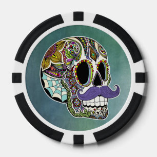 Moustache sugar Skull Poker Chips