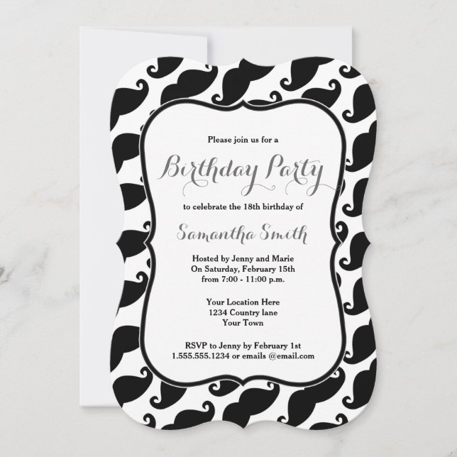 Moustache Themed Birthday Invitation (Front)