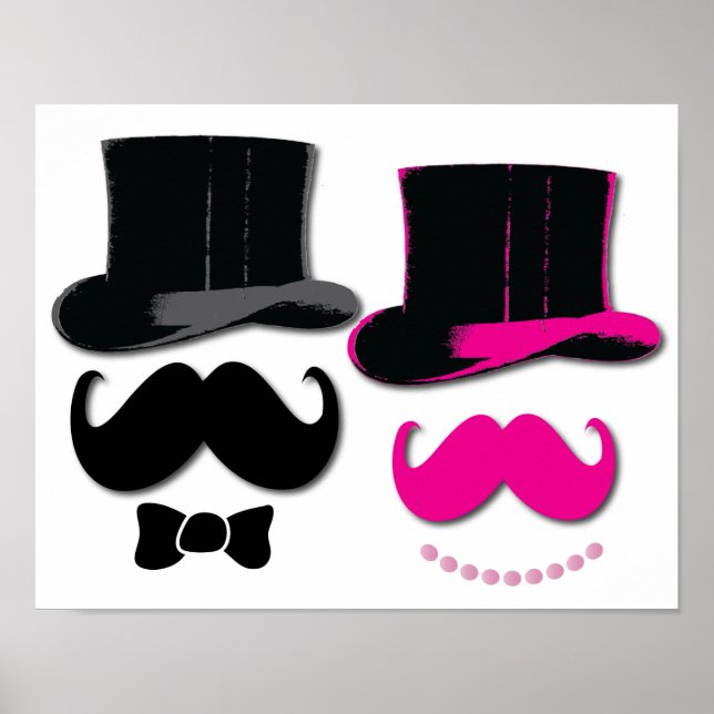 Moustache, top hat, bow tie and pearls poster (Front)