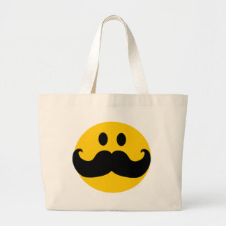 Moustache Yellow Happy Face Large Tote Bag