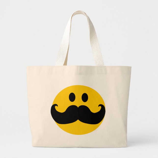 Moustache Yellow Happy Face Large Tote Bag (Front)