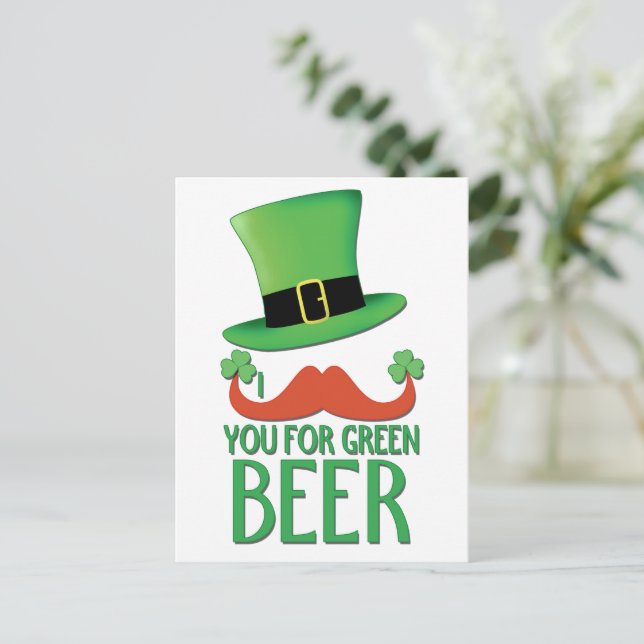 moustache you for green beer ginger moustache clov postcard (Standing Front)