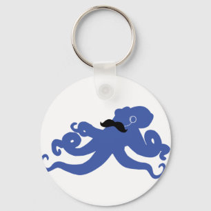 moustached octopus with a monocle key ring