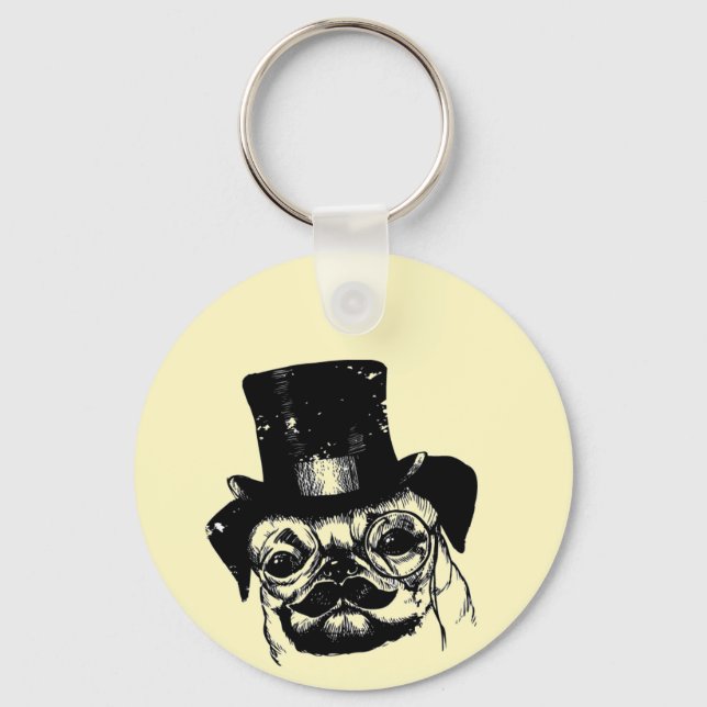 Moustached pug key ring (Front)