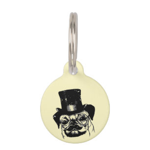 Moustached pug pet tag