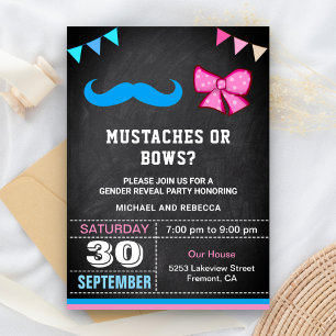 Moustaches or Bows Gender Reveal Party Invitation