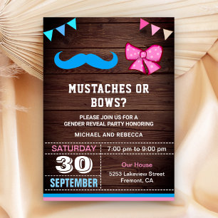 Moustaches or Bows Gender Reveal Party Invitation