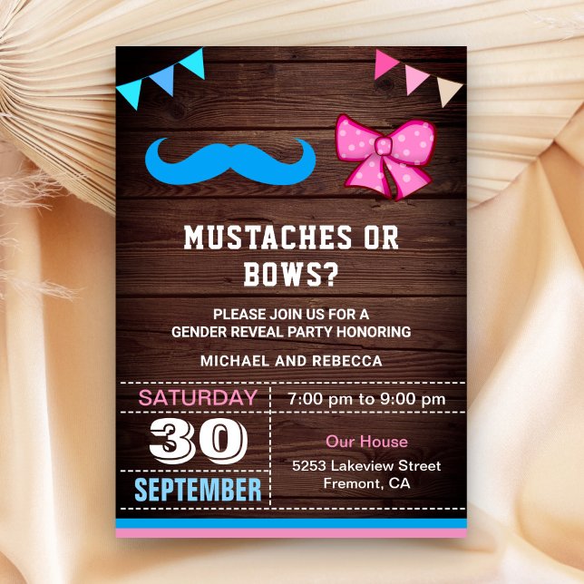 Moustaches or Bows Gender Reveal Party Invitation (Creator Uploaded)