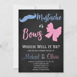 Moustaches or Bows Gender Reveal Party Invitation