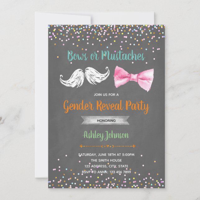 Moustaches or Bows party invitation (Front)
