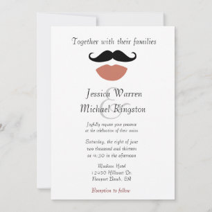 Moustaches Red Lips Wedding Invitation