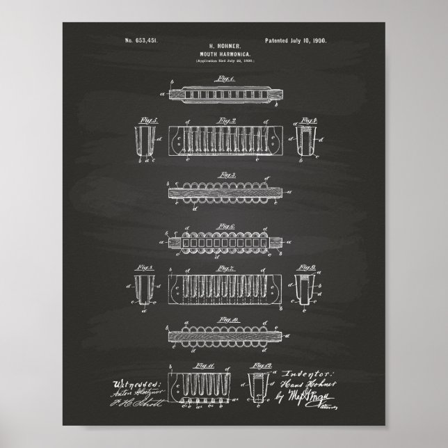 Mouth Harmonica 1900 Patent Art Chalkboard Poster (Front)