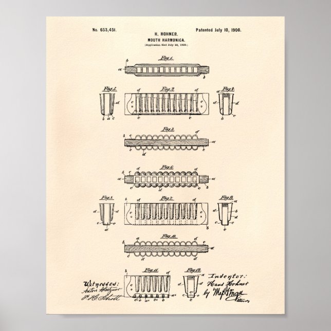 Mouth Harmonica 1900 Patent Art Old Peper Poster (Front)