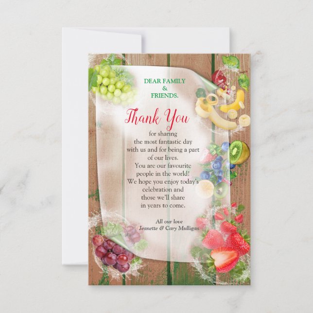 Mouth-watering Tropical Fruits Thank you RSVP Card (Front)