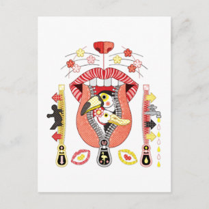 Mouth zipper exit and entrance postcard