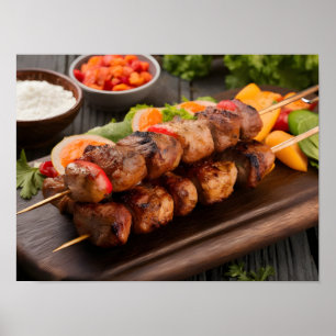 Mouthwatering Shish Kebab with Vegetables Poster