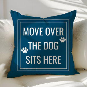 Move Over The Dog Sits Here Funny Navy Blue Pet Cushion