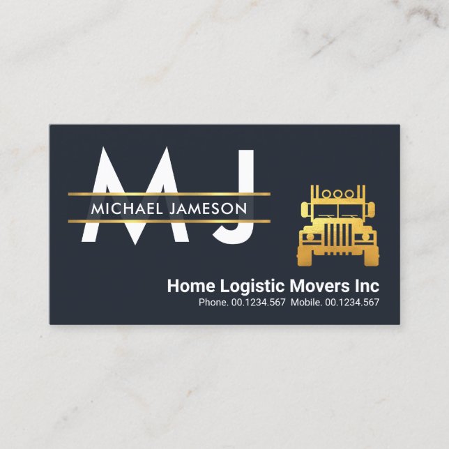 Moveable Gold Monogram Placard Logistics Transport Business Card (Front)