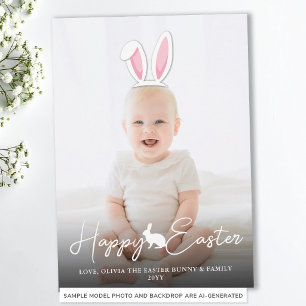 Moveable Pink Bunny Ears Photo Overlay Happy Easte Card