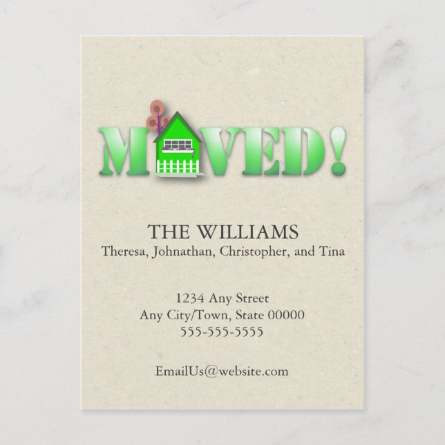 Moved Announcement (Green) Postcard (Front)
