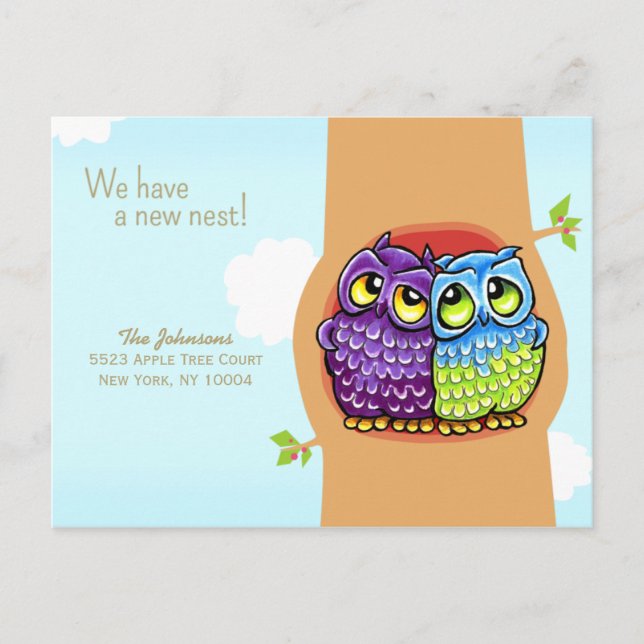 Moved Owls Love Nest New Address Announcement Postcard (Front)