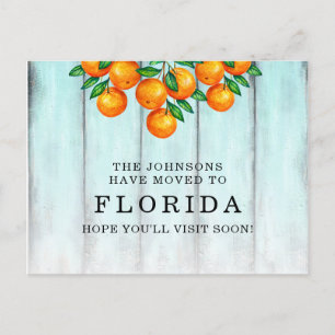 Moved to Florida Oranges Aqua Fence New Address Announcement Postcard