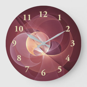 Movement Abstract Modern Wine Red Pink Fractal Art Large Clock