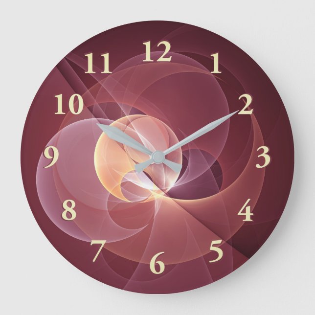 Movement Abstract Modern Wine Red Pink Fractal Art Large Clock (Front)
