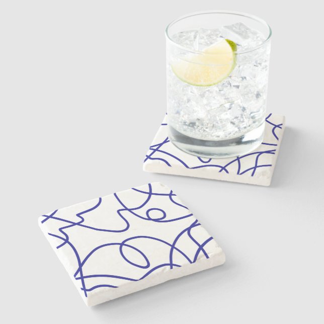 Movement: Line Art in Blue and White Stone Coaster (Side)