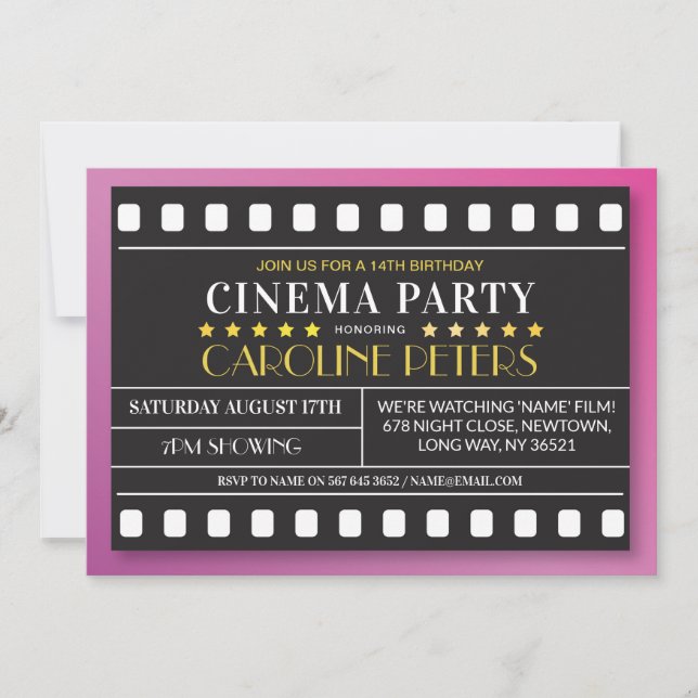 Movie Birthday Party Any Age Theatre Film Invite (Front)