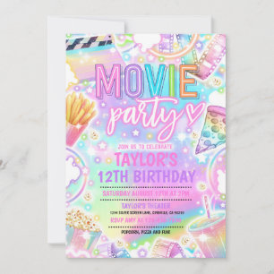 Movie Birthday Party Pastel Rainbow Movie Party Invitation