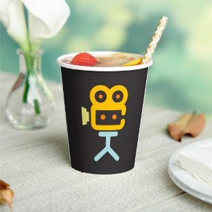 Movie Camera Icon Minimal Film Equipment Paper Cups
