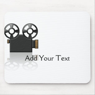 Movie Camera in Black and Gold on White Mouse Pad