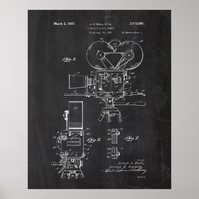 Movie Camera Patent Poster (Front)