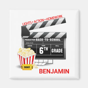 Movie Clapboard Popcorn Personalized 6th Grade Magnet