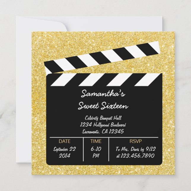 Movie Clapboard Sweet Sixteen Birthday Invitation (Front)